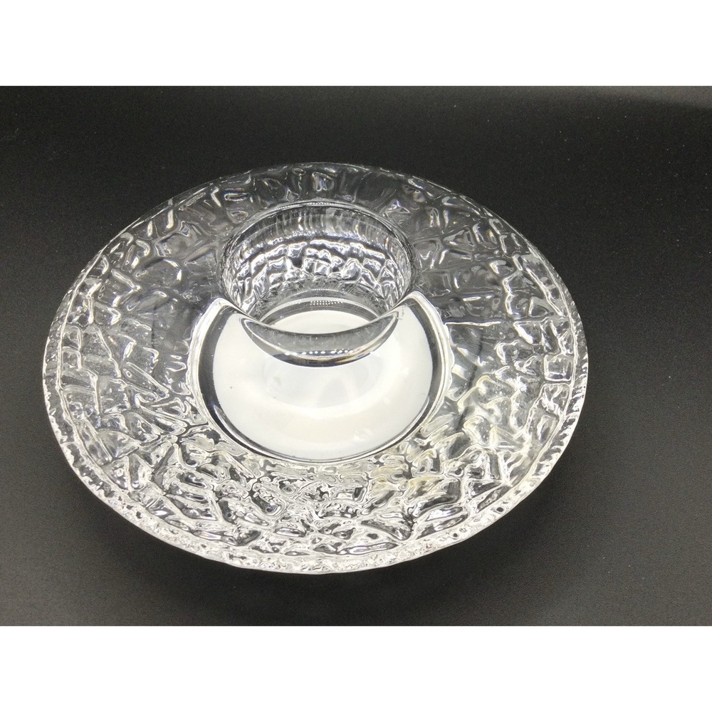 Orrefors Kosta Boda Heavy textured 3D Sweden Clear Discus Votive Candle Holder